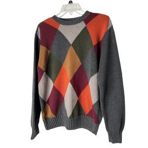 Van Heusen Men's Argyle Sweater in Gray Orange Yellow Burgundy Size Medium